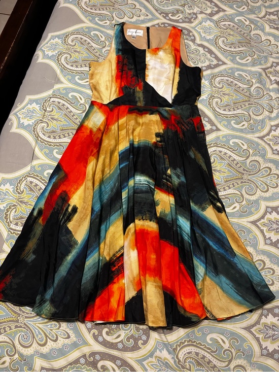Donna Morgan Dresses & Skirts - Donna Morgan Multicolor Abstract Dress with Teal and Red Accents